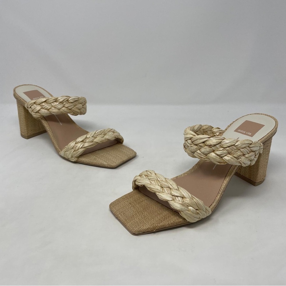 Dolce Vita Pailey Natural Raffia Woven High Heel Slide Sandals - NWT - Picture 8 of 12